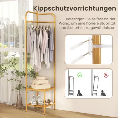 Kovový rohový věšák na kabáty s horním hákem Volně stojící věšák na oblečení zlatý