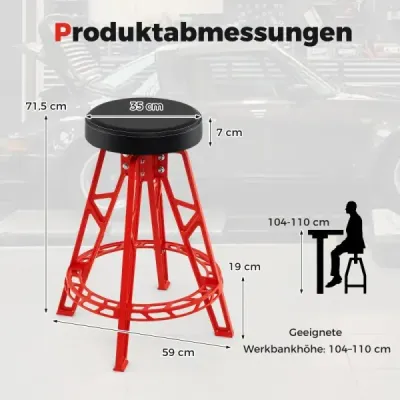 Vysoká židle pro automechaniky Odolná hliníková garážová stolička s otočným sedadlem o 360° Červená