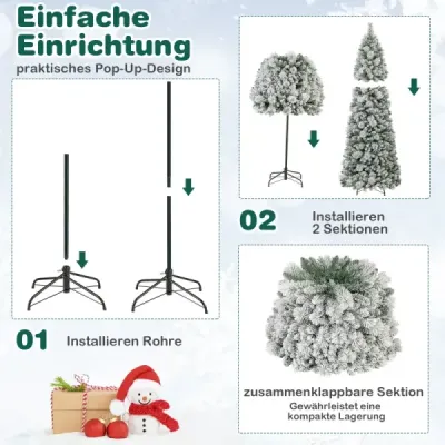 210 cm umělý vánoční stromek se světly Pop Up vánoční stromek s 200 teplými bílými LED světly a 680 hroty větví