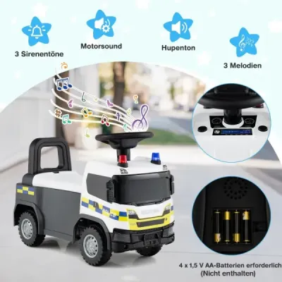 Policejní auto 2 v 1 s volantem a úložným prostorem Posuvné auto Tlačné auto Bílé