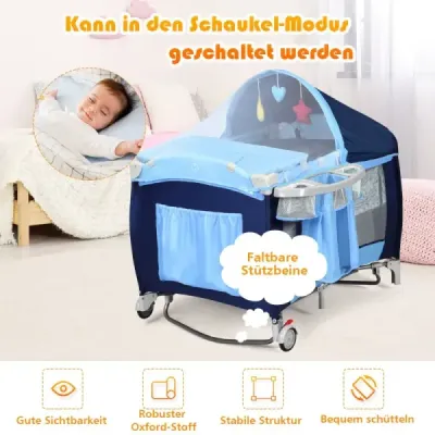 Skládací cestovní postýlka a kolébka 4 v 1 123 x 63 x 76 cm Modrá