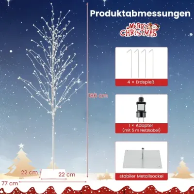 186 cm LED strom světel březový strom s teplými bílými LED světly umělý vánoční stromek