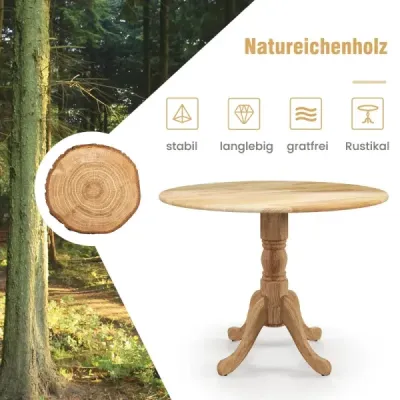 100 cm kulatý jídelní stůl pro 4 osoby Kuchyňský stůl z kaučukového dřeva s podnoží Moderní stůl pro volný čas do jídelny Příroda