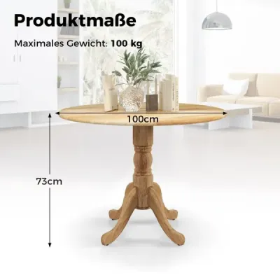100 cm kulatý jídelní stůl pro 4 osoby Kuchyňský stůl z kaučukového dřeva s podnoží Moderní stůl pro volný čas do jídelny Příroda