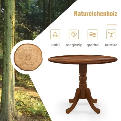 100 cm Kulatý jídelní stůl pro 4 osoby Kuchyňský stůl z kaučukového dřeva s podnoží Moderní volnočasový stůl do jídelny Ořech