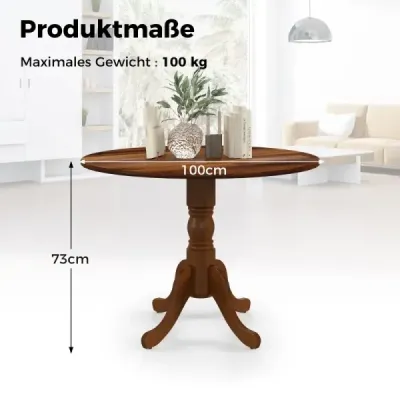100 cm Kulatý jídelní stůl pro 4 osoby Kuchyňský stůl z kaučukového dřeva s podnoží Moderní volnočasový stůl do jídelny Ořech