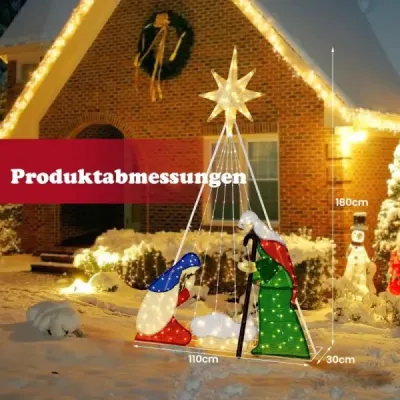 180 cm velký betlém s 240 teplými bílými LED světly Vánoční betlém