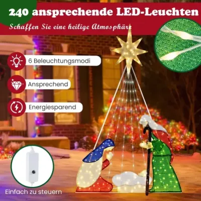180 cm velký betlém s 240 teplými bílými LED světly Vánoční betlém
