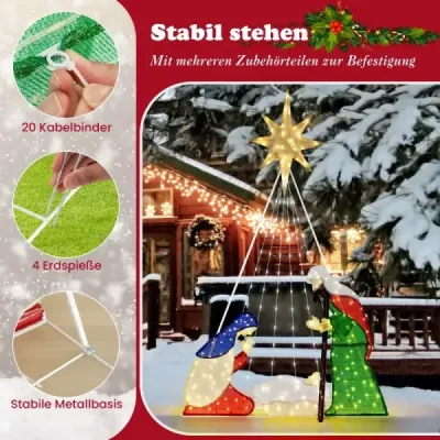 180 cm velký betlém s 240 teplými bílými LED světly Vánoční betlém