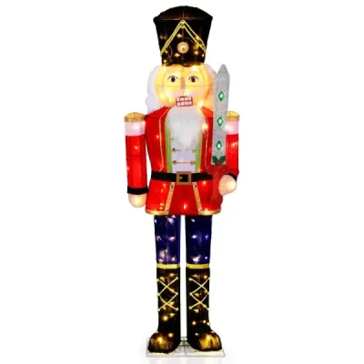 157 cm vysoká vánoční figurka louskáčka se 100 LED světly Osvětlená vánoční dekorace XXL