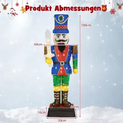 Vánoční figurka Louskáčka velká osvětlená vánoční dekorace XXL 184 cm