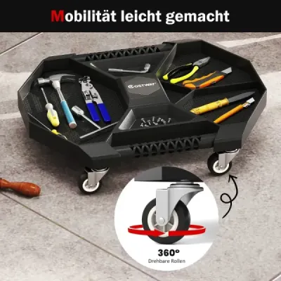 Pojízdný montážní vozík na nářadí se 4 otočnými kolečky s nosností 135 kg univerzální dílenský vozík černý