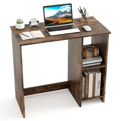 Malý psací stůl se 2 přihrádkami Počítačový stůl Kancelářský stůl PC stůl 80 x 40 x 74 cm Hnědý
