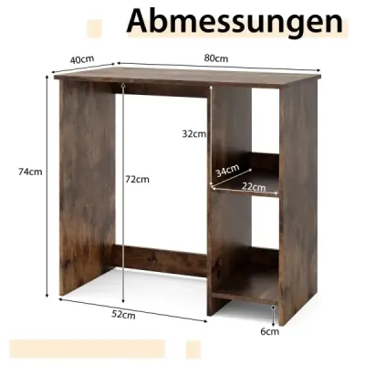 Malý psací stůl se 2 přihrádkami Počítačový stůl Kancelářský stůl PC stůl 80 x 40 x 74 cm Hnědý