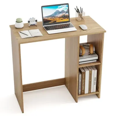 Malý psací stůl se 2 přihrádkami Počítačový stůl Kancelářský stůl PC stůl 80 x 40 x 74 cm Přírodní barva