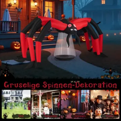 313 cm dlouhý halloweenský nafukovací pavouk se strašidelnou pavoučí dekorací s červenýma světelnýma očima a LED světlem