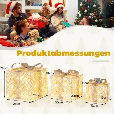 Sada 3 dárkových krabiček LED se 48 teplými bílými světly LED a odnímatelnými mašlemi