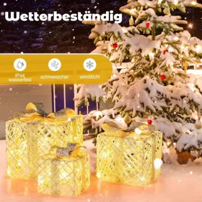 Sada 3 dárkových krabiček LED se 48 teplými bílými světly LED a odnímatelnými mašlemi