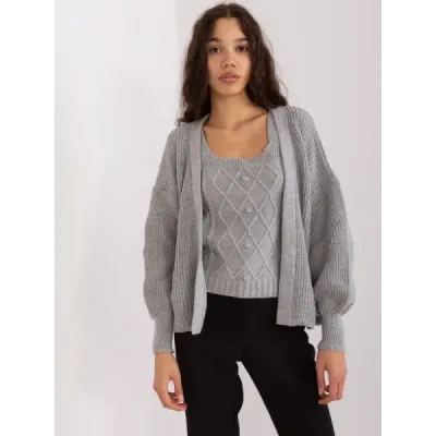 Dvoudílná souprava vrchní díl + svetr MODA8019 šedá