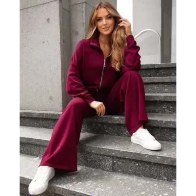 Dámský set se širokými kalhotami MODA21109 bordový