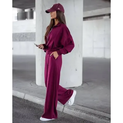 Dámský set se širokými kalhotami MODA21109 bordový