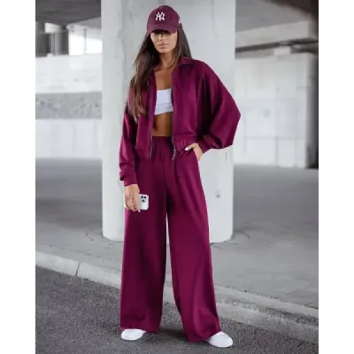 Dámský set se širokými kalhotami MODA21109 bordový
