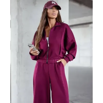 Dámský set se širokými kalhotami MODA21109 bordový