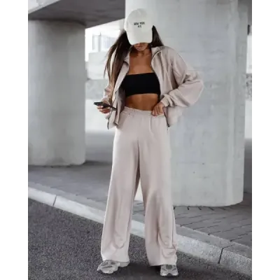 Dámský set se širokými kalhotami MODA21109 béžový