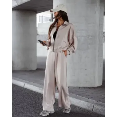 Dámský set se širokými kalhotami MODA21109 béžový