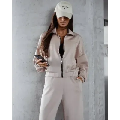 Dámský set se širokými kalhotami MODA21109 béžový