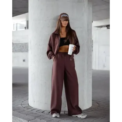 Dámský set se širokými kalhotami MODA21109 čekoládový