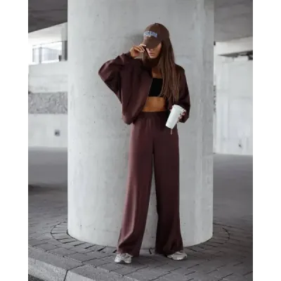 Dámský set se širokými kalhotami MODA21109 čekoládový