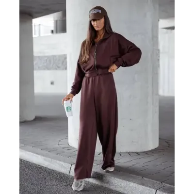 Dámský set se širokými kalhotami MODA21109 čekoládový