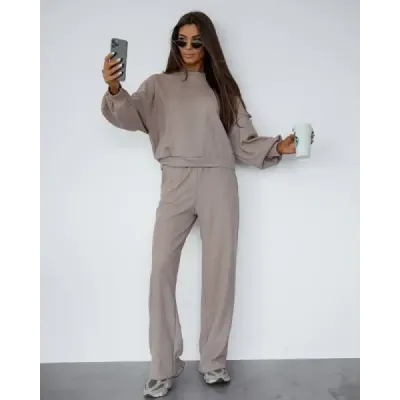 Dámský set mikina + kalhoty MODA1108 béžový