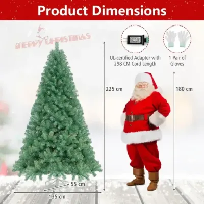 225 cm umělý vánoční stromek s osvětlením Vánoční stromek s teplými bílými LED světly Zelený