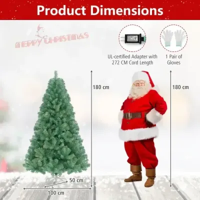 180 cm umělý vánoční stromek s osvětlením Vánoční stromek s teplými bílými LED světly Zelený