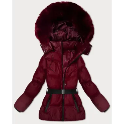 Zimní bunda s kapucí a páskem MODA3322 bordová