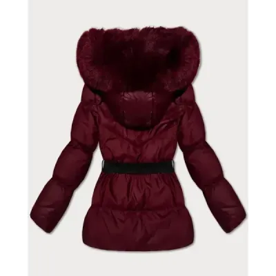 Zimní bunda s kapucí a páskem MODA3322 bordová