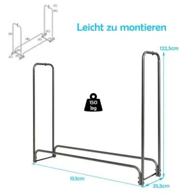 Stojan na palivové dřevo kovový 153 x 35,5 x 122,5 cm Stojan na palivové dřevo s vodotěsným krytem
