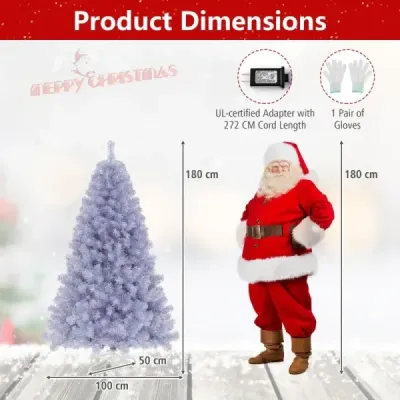 180 cm umělý vánoční stromek s osvětlením, vánoční stromek s teplými bílými LED světly fialový