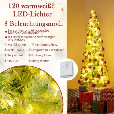 180 cm umělý vánoční stromek se světýlky a sněhem Vánoční stromek s ohýbacím vrškem