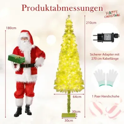 210 cm umělý vánoční stromek se světýlky a sněhem Vánoční stromek s ohýbacím vrškem