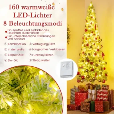 210 cm umělý vánoční stromek se světýlky a sněhem Vánoční stromek s ohýbacím vrškem