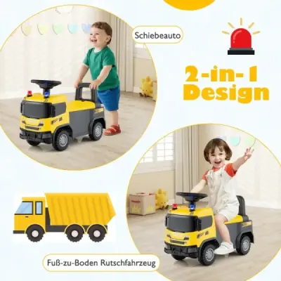 Policejní auto 2 v 1 s volantem a úložným prostorem posuvné auto tlačné auto žluté