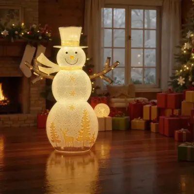 141 cm vysoká vánoční dekorace s LED sněhulákem se 100 teplými bílými LED světly, čepicí a šálou.