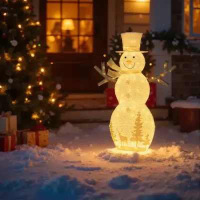 141 cm vysoká vánoční dekorace s LED sněhulákem se 100 teplými bílými LED světly, čepicí a šálou.