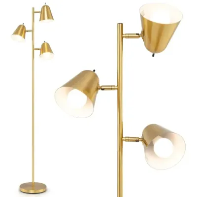 163cm stojací lampa se 3 žárovkami E27 a 360° nastavitelným stínidlem Stojací lampa zlatá