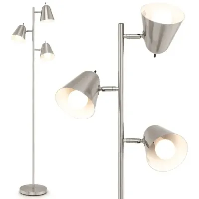 163cm stojací lampa se 3 žárovkami E27 a 360° nastavitelným stínidlem Stojací lampa stříbrná