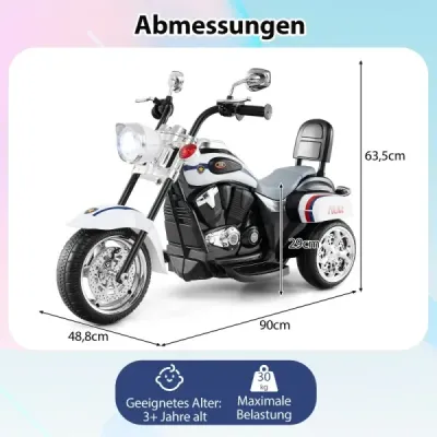6V dětská elektrická motorka s nastavitelným světlometem a zvukem Tricycle Electric Motorbike White Police