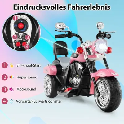 6V dětská elektrická motorka s nastavitelným světlometem a zvukem Tricycle Electric Motorbike Light Pink